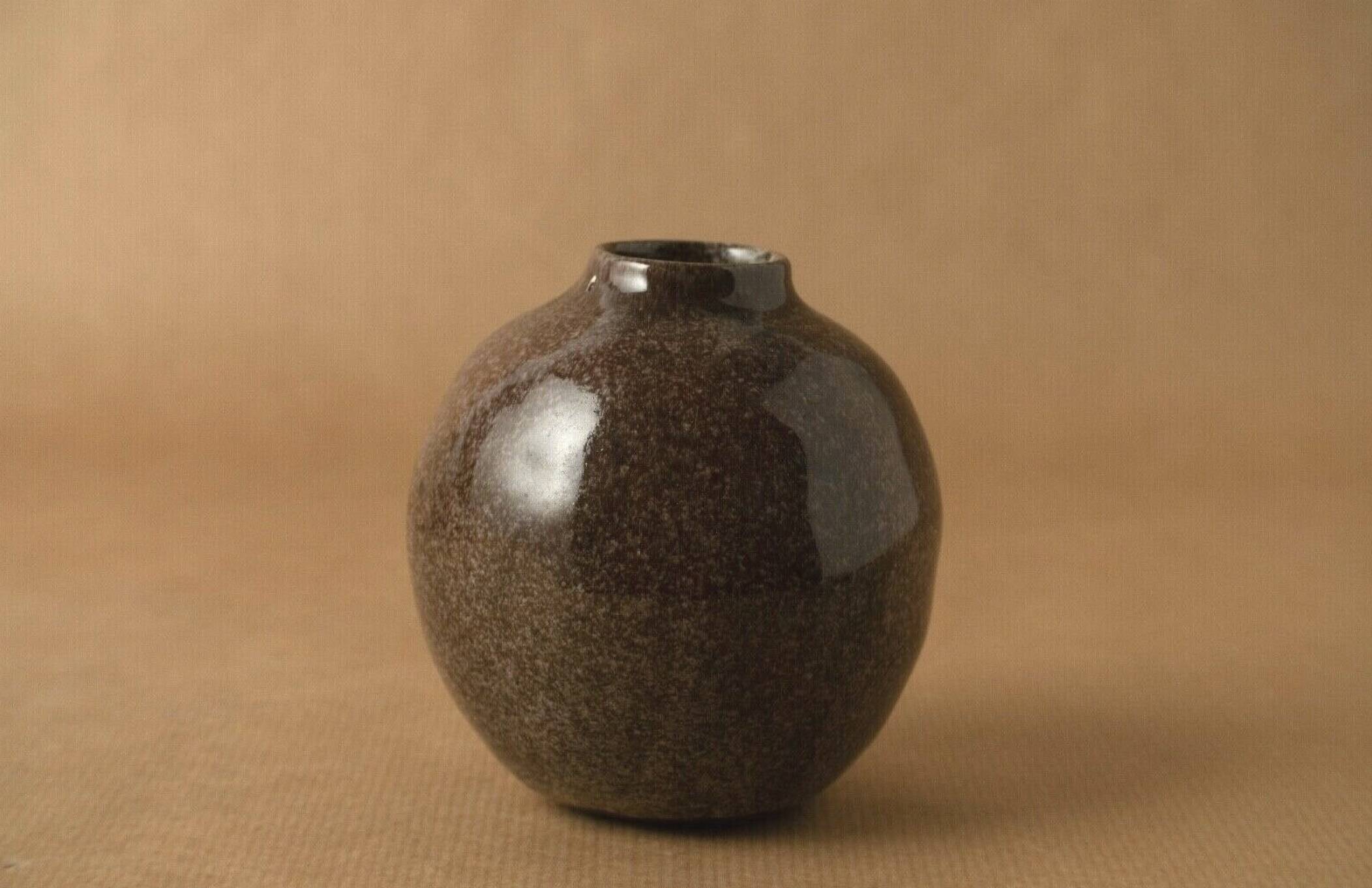 Vase soliflore stoneware antique enamelled brown coconut vintage 1976