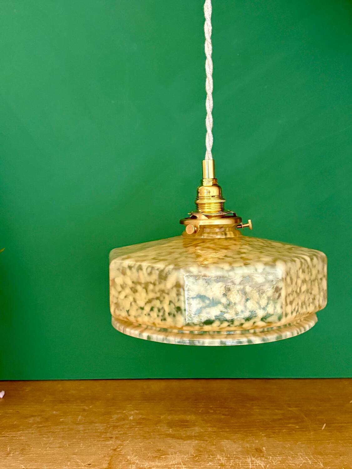 Vintage glass pendant light in yellow from Clichy