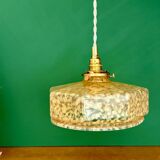 Vintage glass pendant light in yellow from Clichy