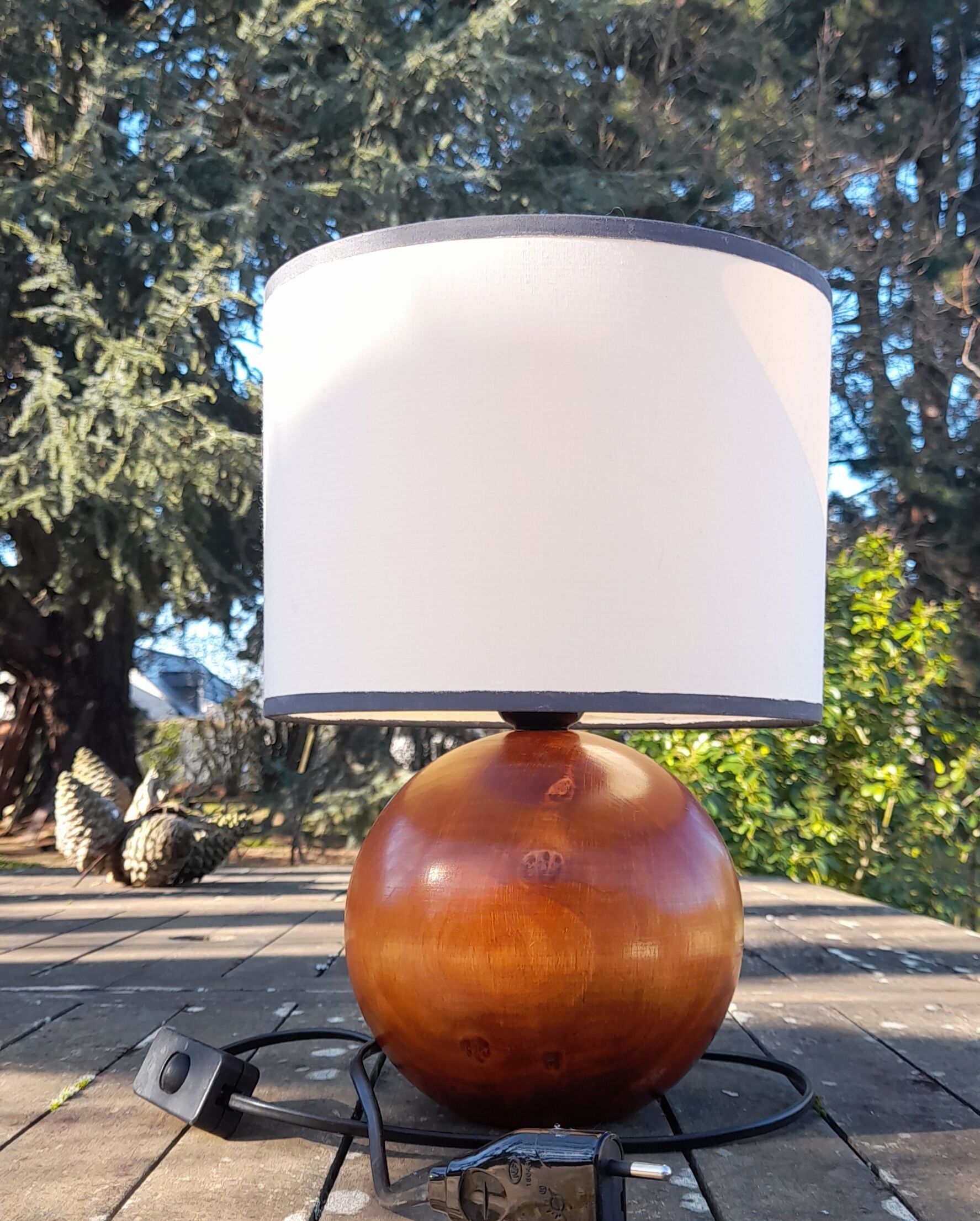 Ball / round solid wood lamp base - 70s