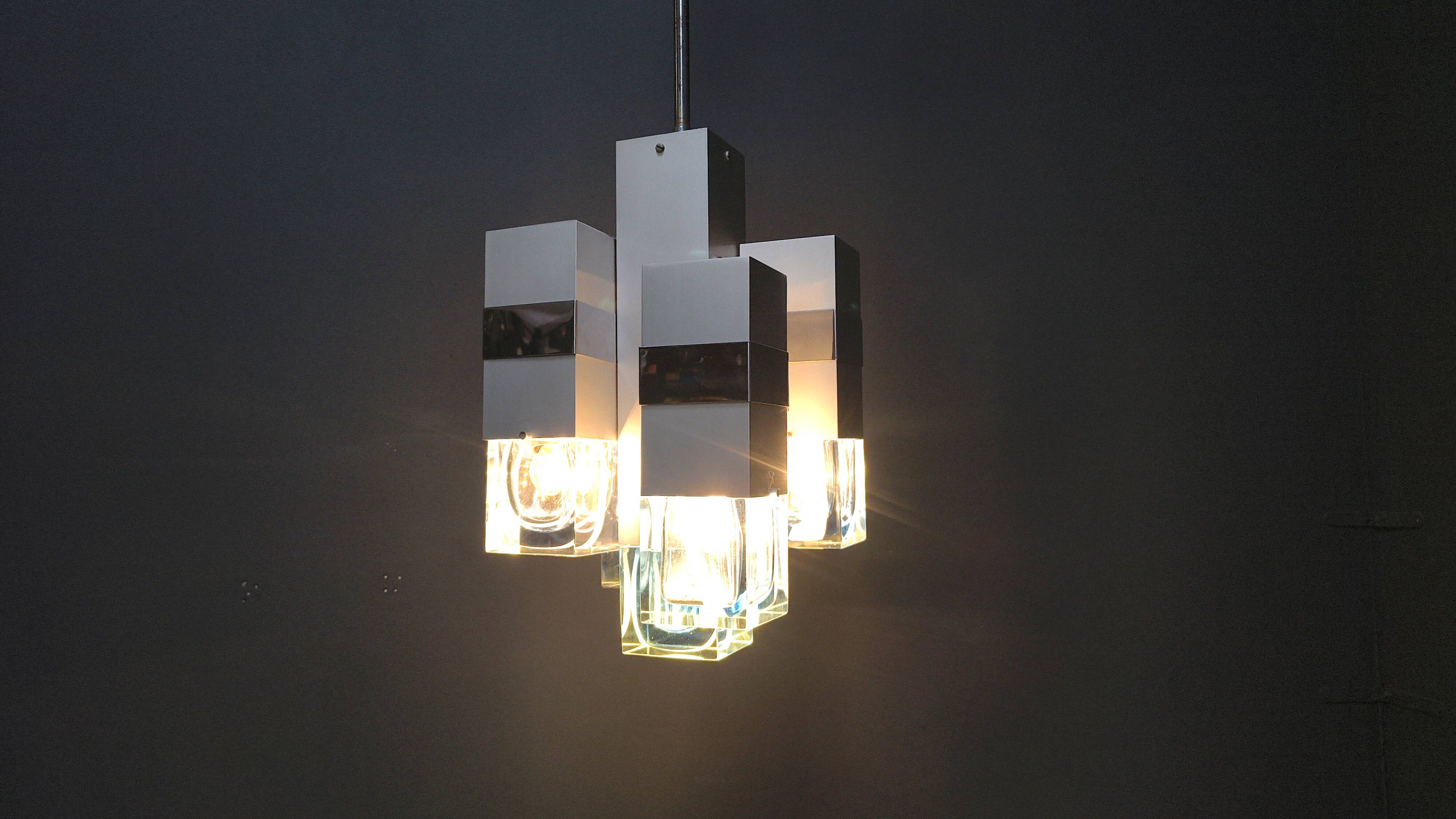 Vintage Cubico Chandelier by Gaetano Sciolari, 1970s