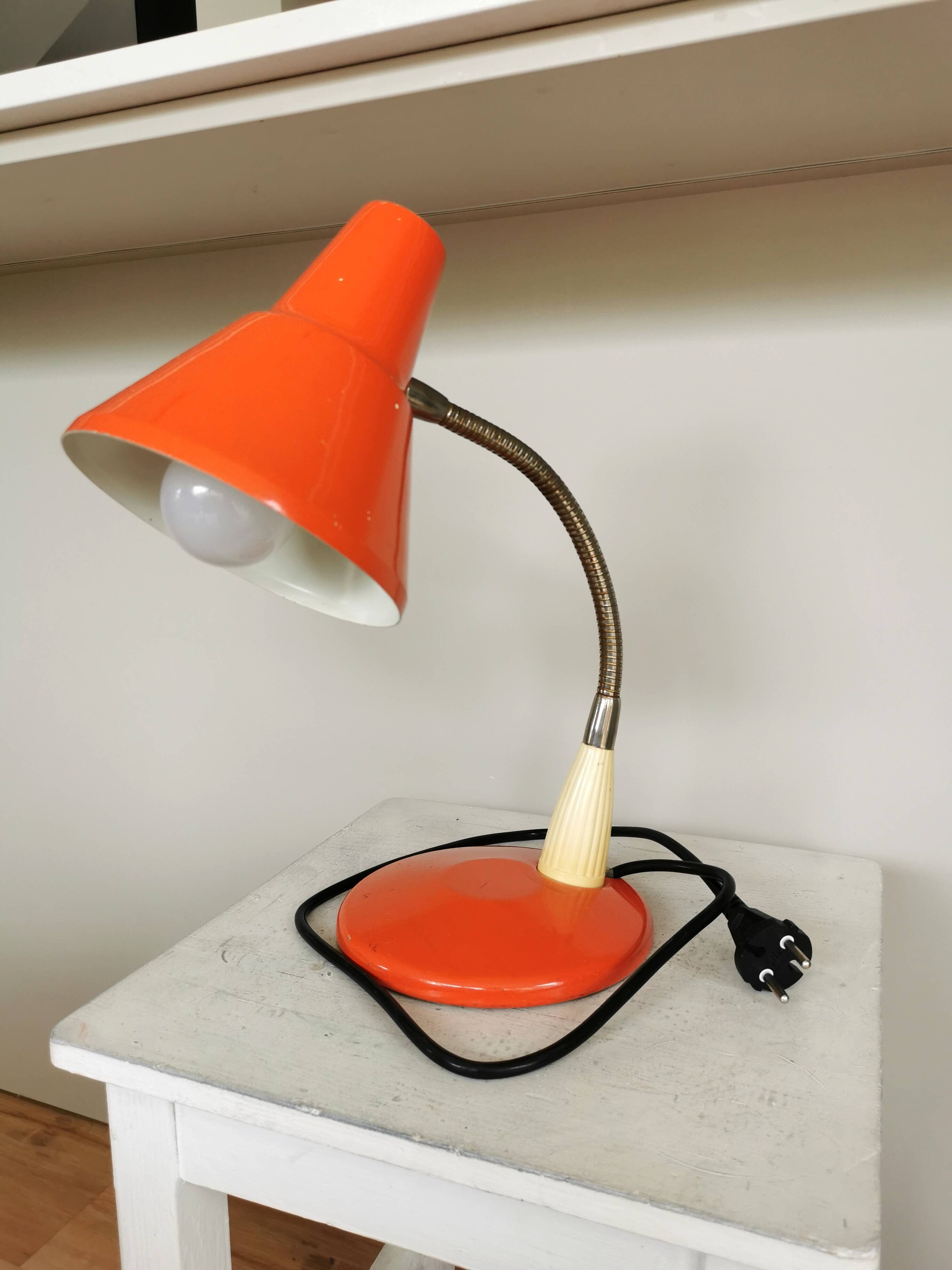 Vintage Orange Gooseneck Desk Lamp: 1970s Industrial Table Light