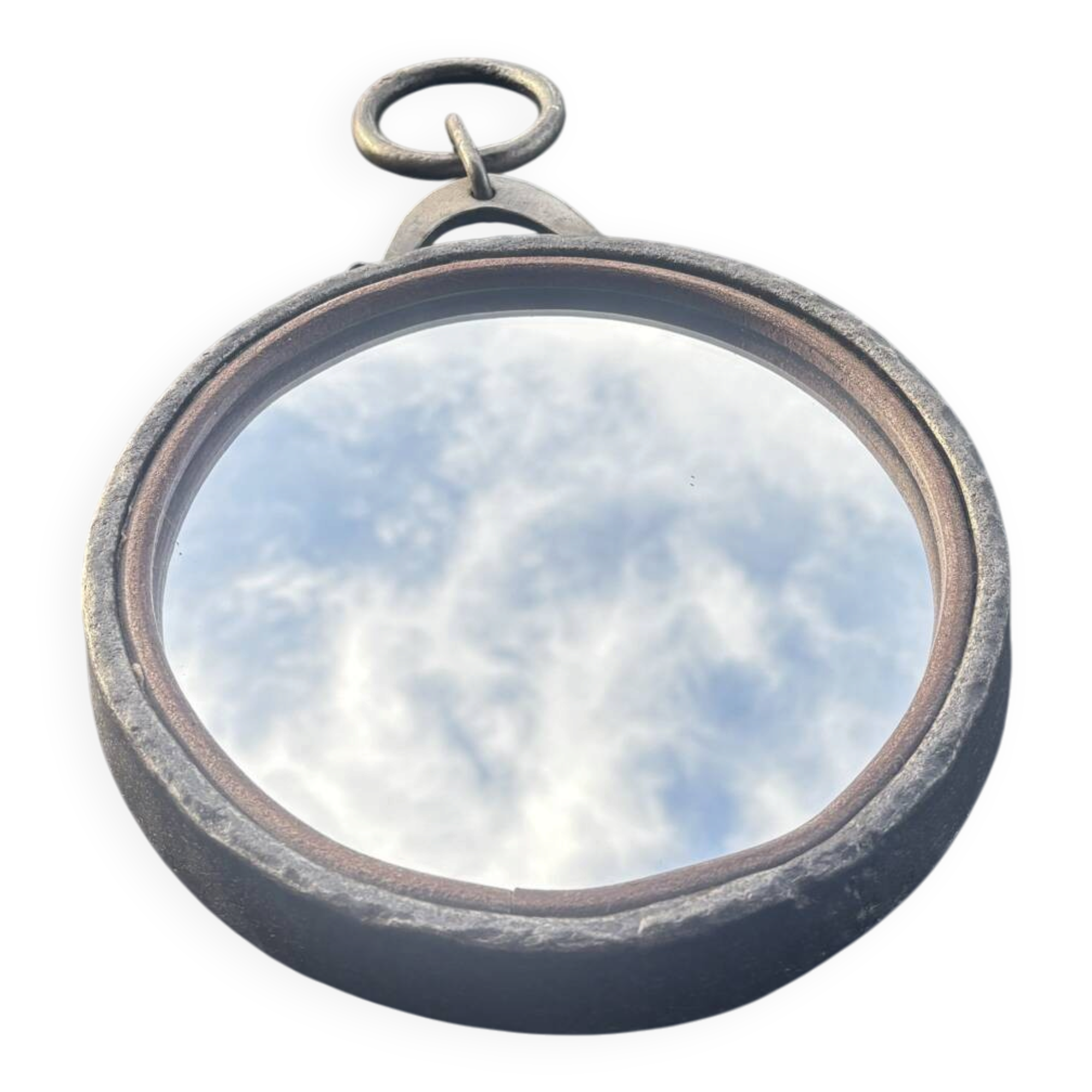 Brutalist "Porthole" Mirror in Wrought Iron by Léopold Gest – 1960s