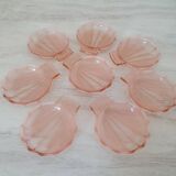 8 pink glass scallop shell bowls