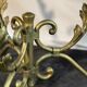 Round coffee table base in gilded wrought iron beautiful top enamelled glass 50s