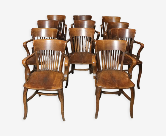 Ensemble de 11 chaises de bureau identiques en chêne antique