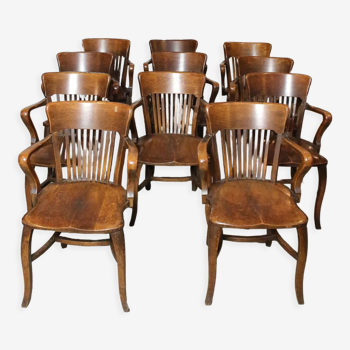 set of 11 antique oak identical office chairs