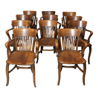 set of 11 antique oak identical office chairs