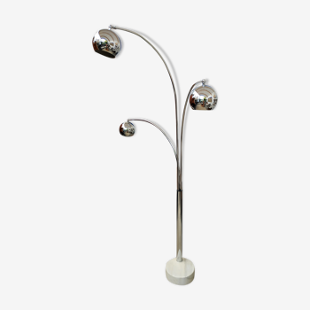 Floor lamp Chromed thrush three branches very 70s by Goffredo Reggiani