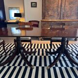 Antique Georgian twin pedestals dining table and 10 chairs
