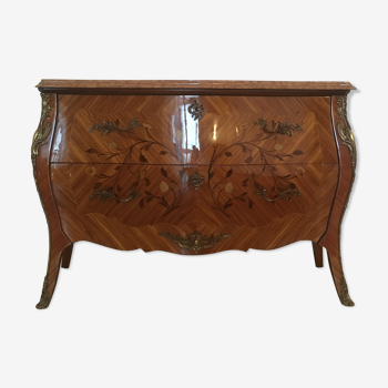 Commode Louis XV marqueterie dorures et marbre