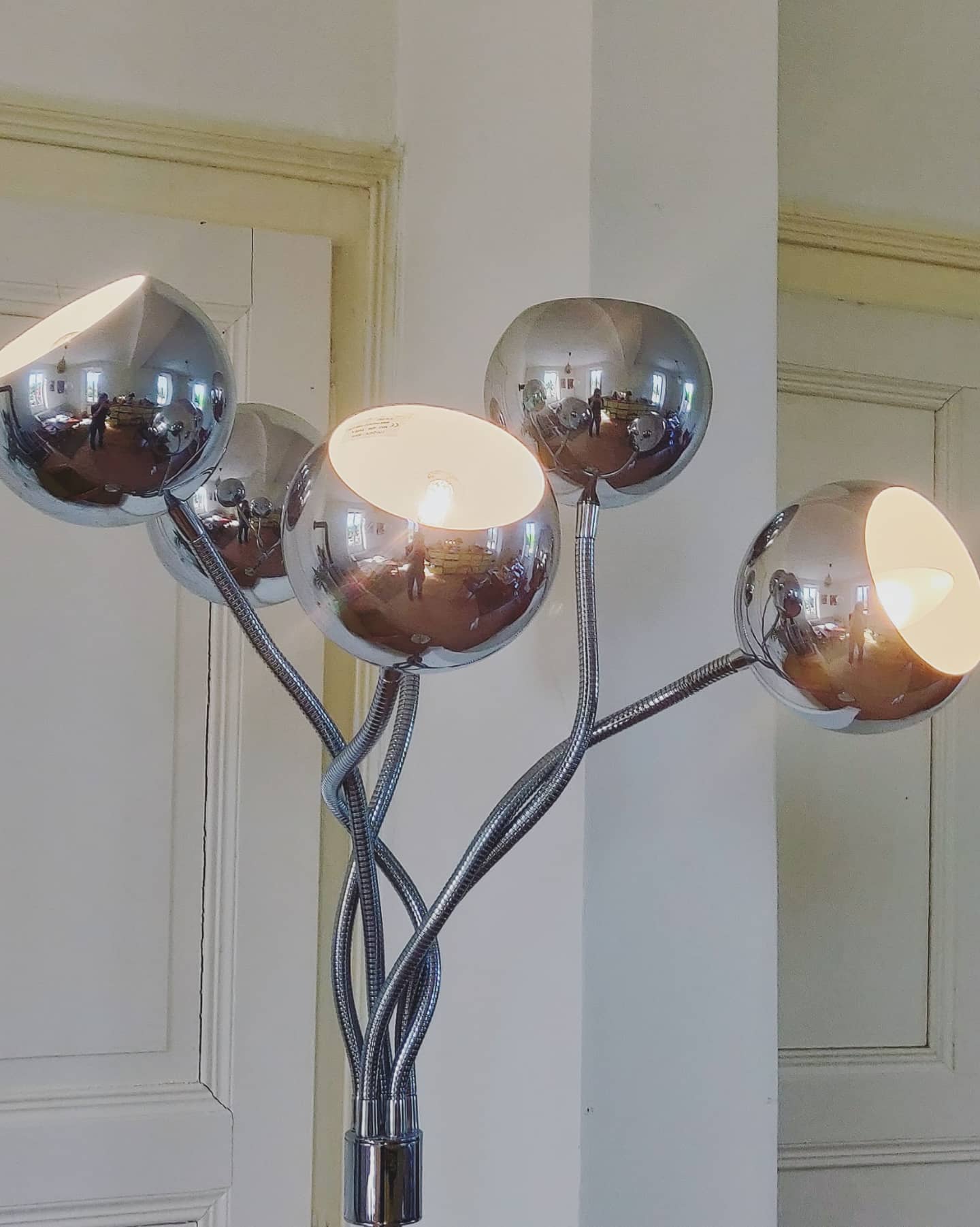 Space age floor lamp, 5 articulated arms chrome spring, 70s-80s