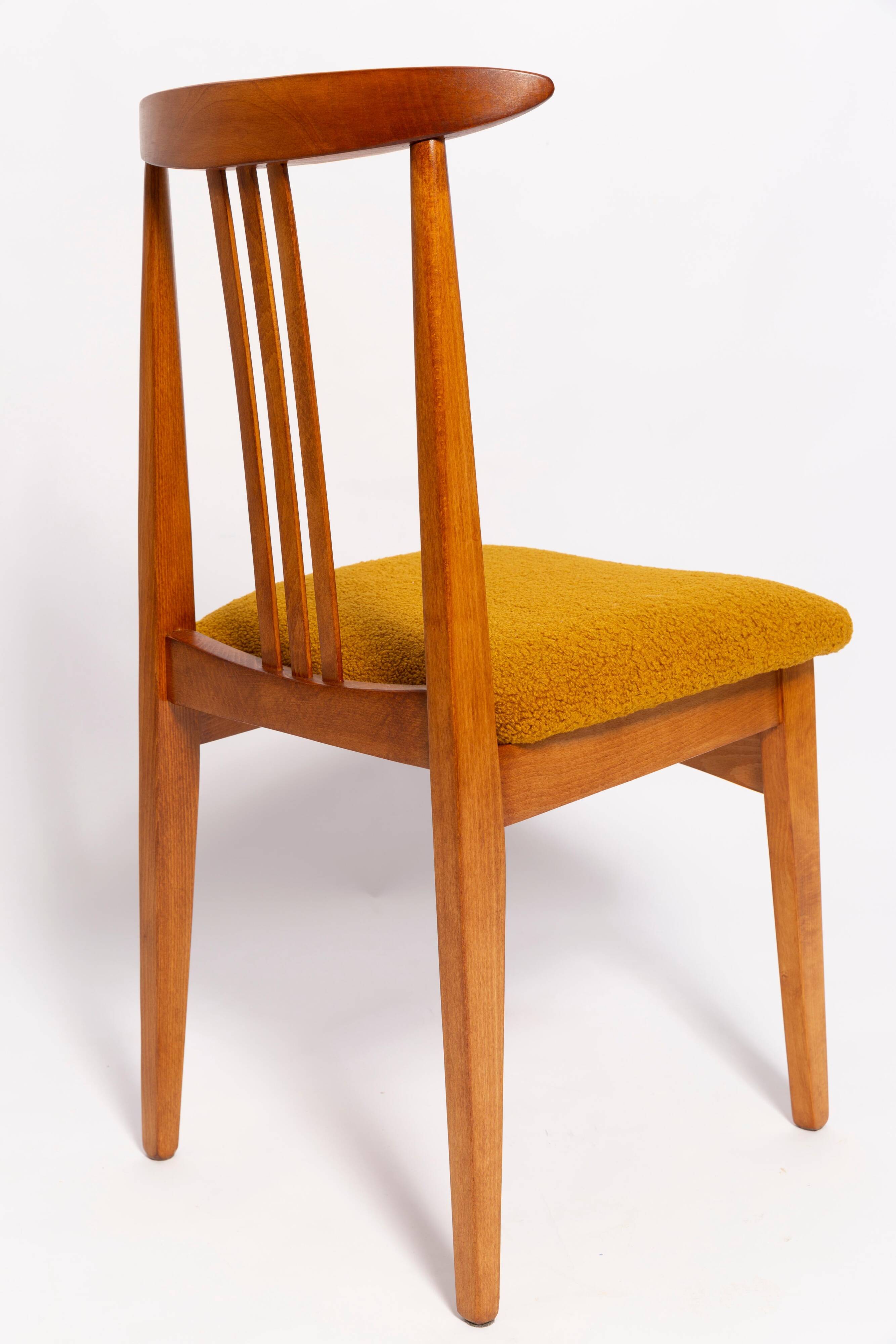 Ochre Bouclé Chair Mid-Century, Medium Wood, M. Zielinski, Europe 1960s