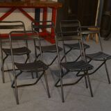 Set of 6 industrial folding chairs assembled by soldering 1950
