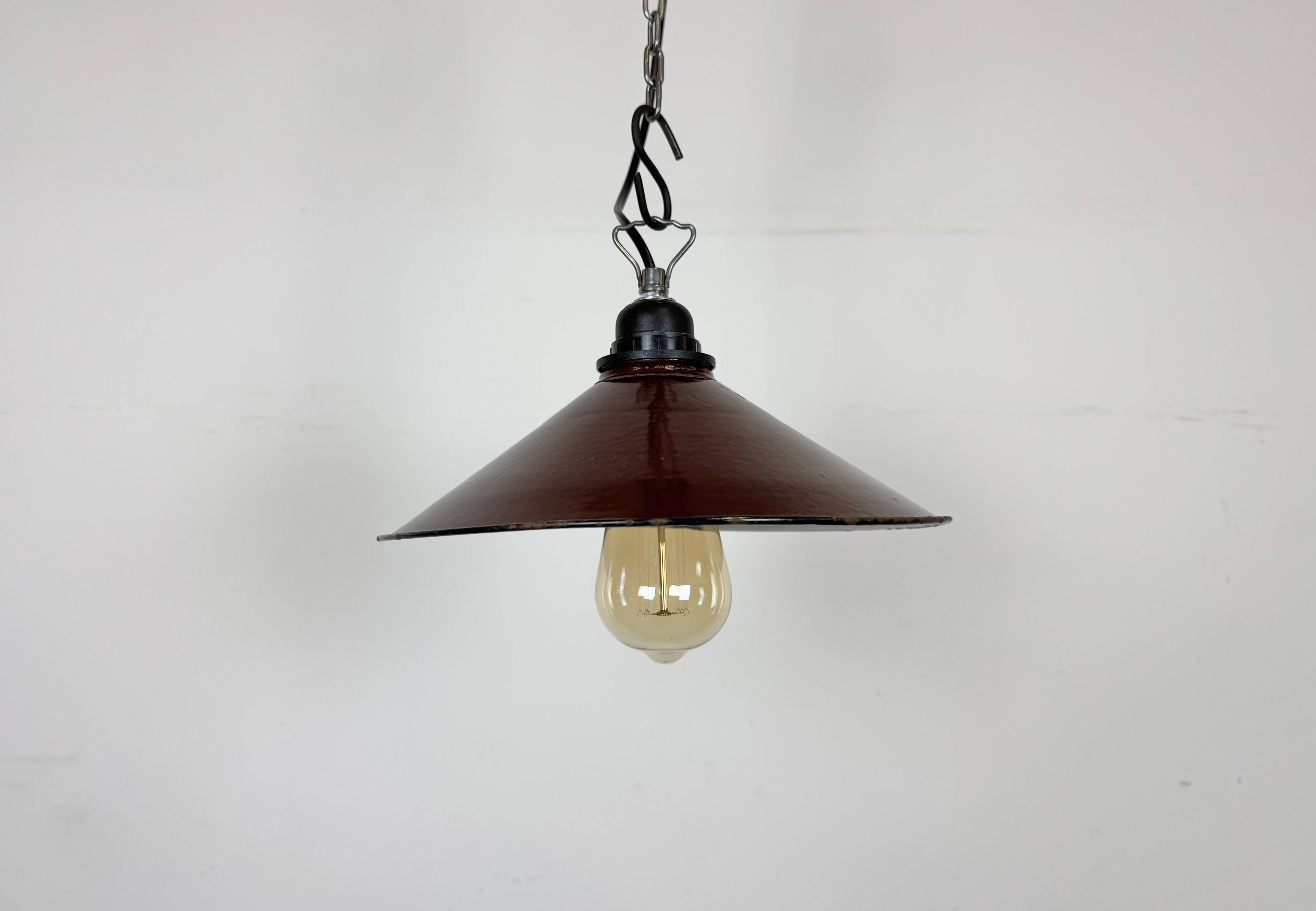 Industrial Dark Red Enamel Factory Pendant Lamp, 1960s