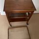 Serving Light mahogany English tea table. Beveled windows. circa 1900. Removable glass top.
