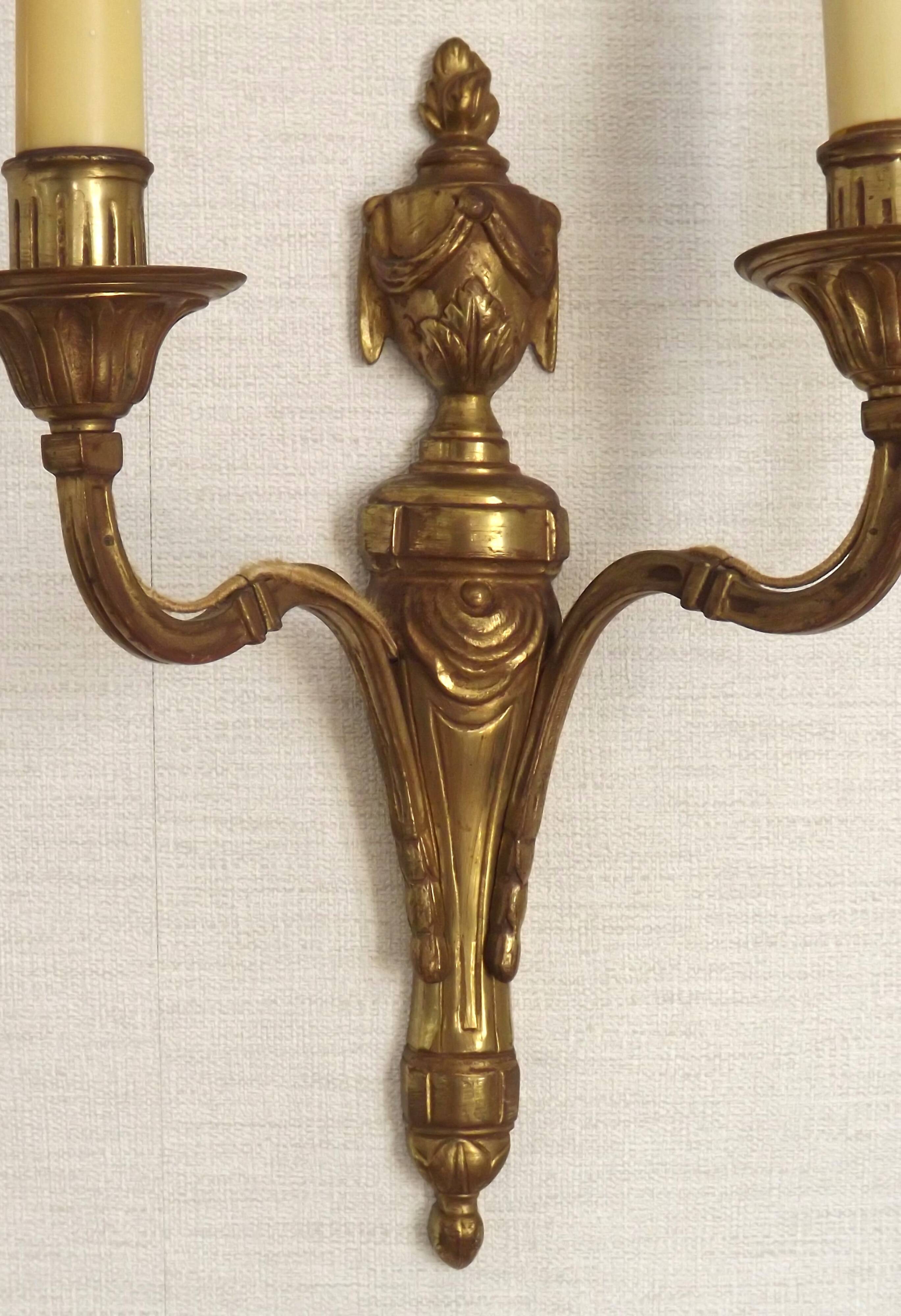 Large Bronze French Double Light Empire Wall Sconce with Urn Detail
