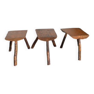 Trio of brutalist tripod stools