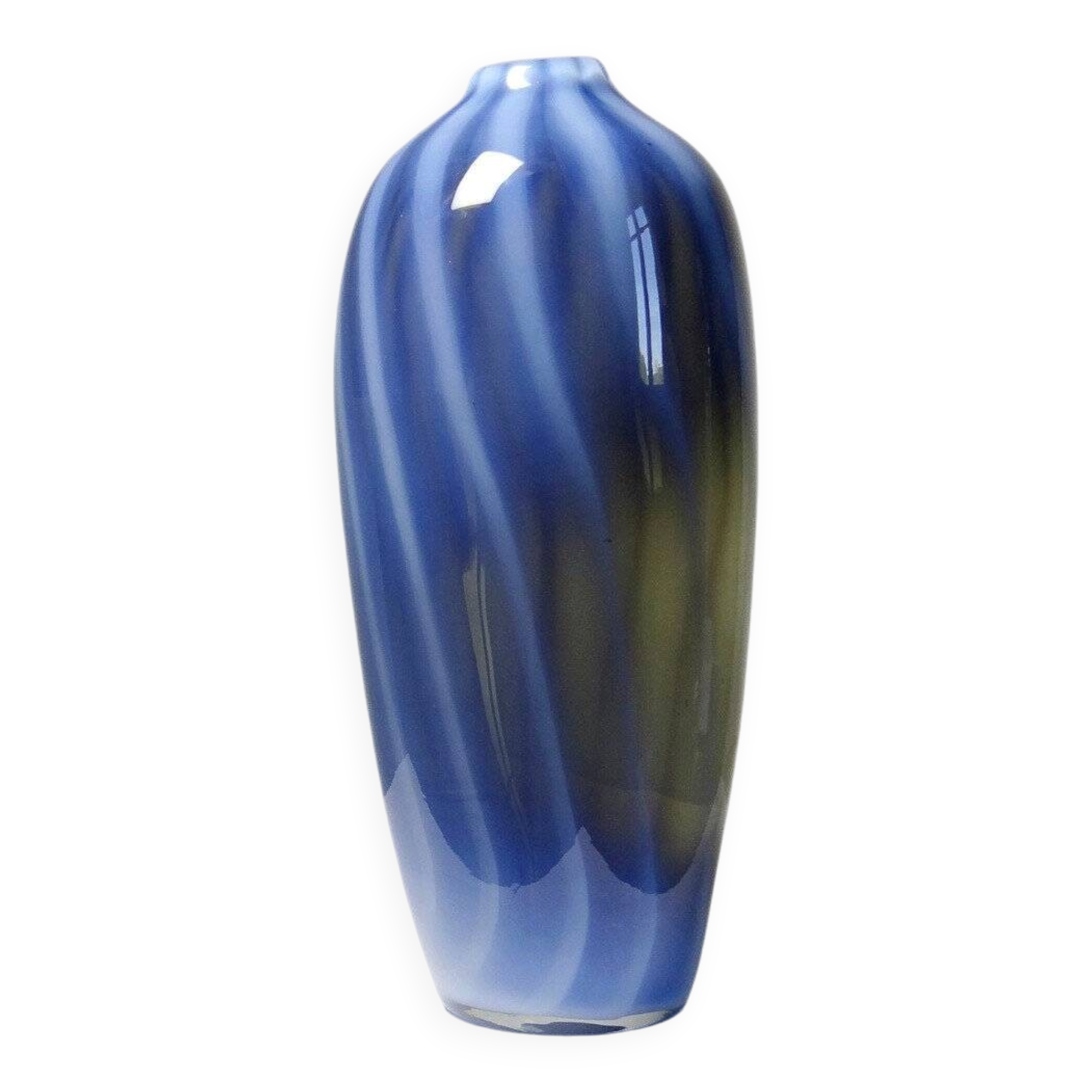 Vintage smoked glass vase lined with opaline, Murano bubble.