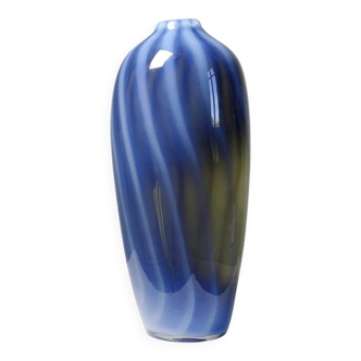 Vintage smoked glass vase lined with opaline, Murano bubble.