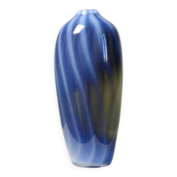 Vintage smoked glass vase lined with opaline, Murano bubble.