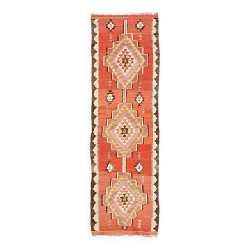 Turkish Handwoven Vintage Herki Kilim 88 cm x 277 cm