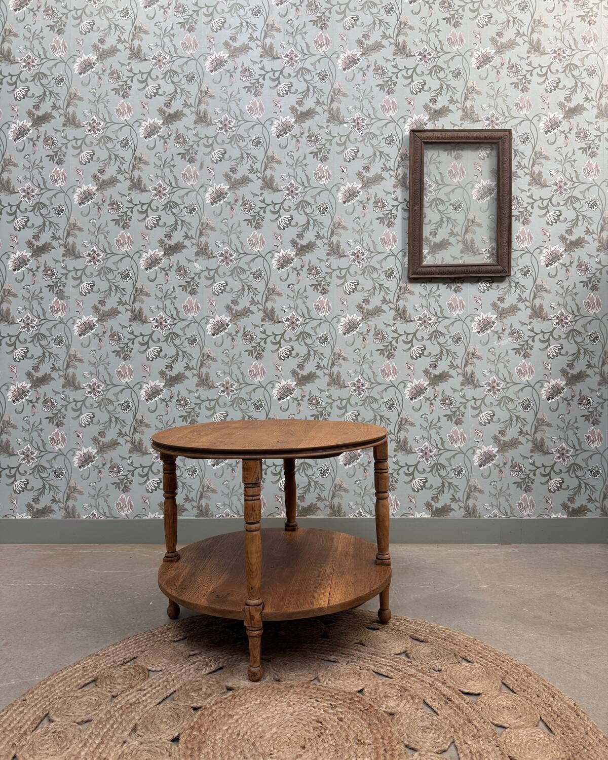 Table basse ronde en chêne rénovée