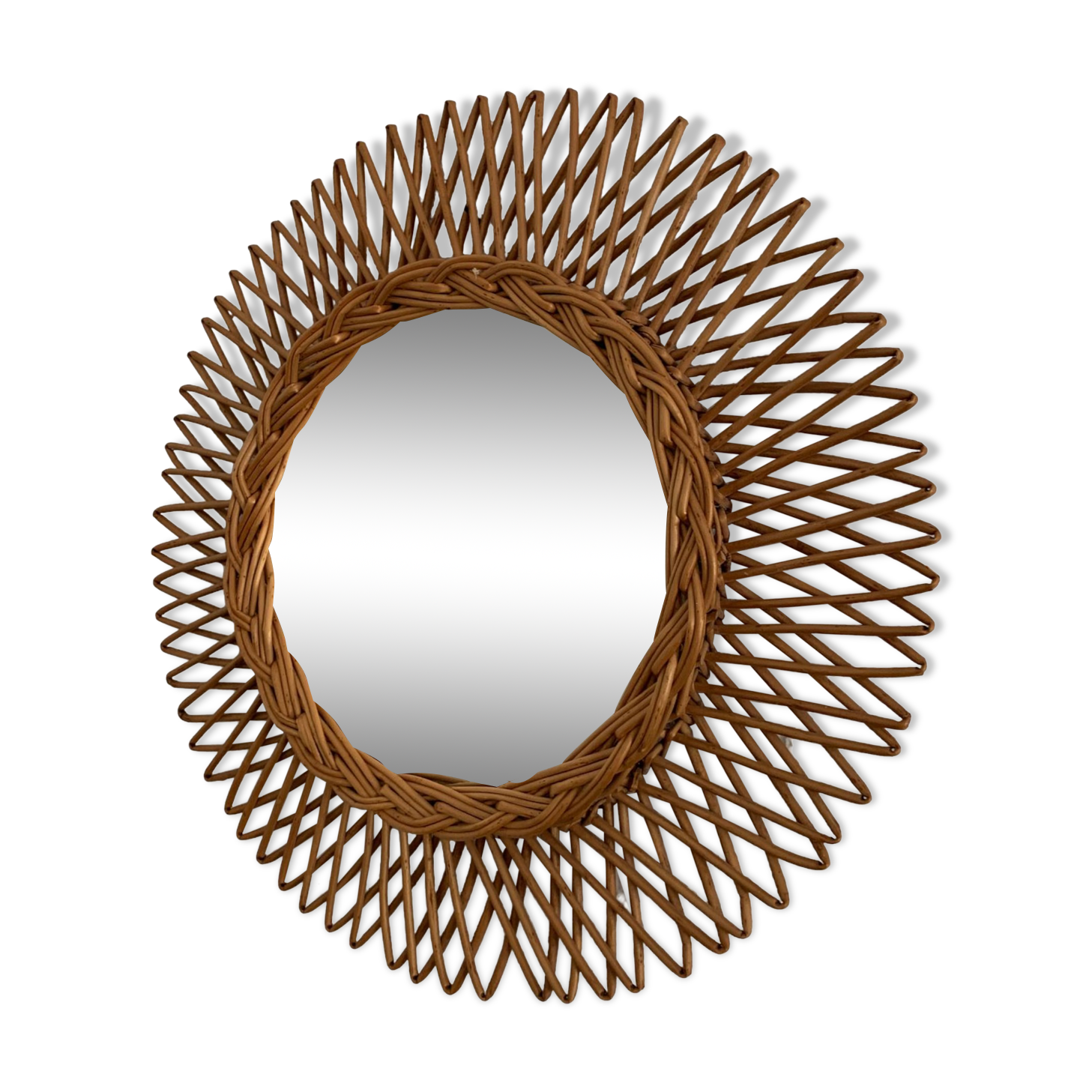 Vintage mirror 1960 sun rattan flower wicker - 37 cm