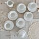 Vintage porcelain tea/coffee service with gold edging for 6 people, sugar bowl and milk jug