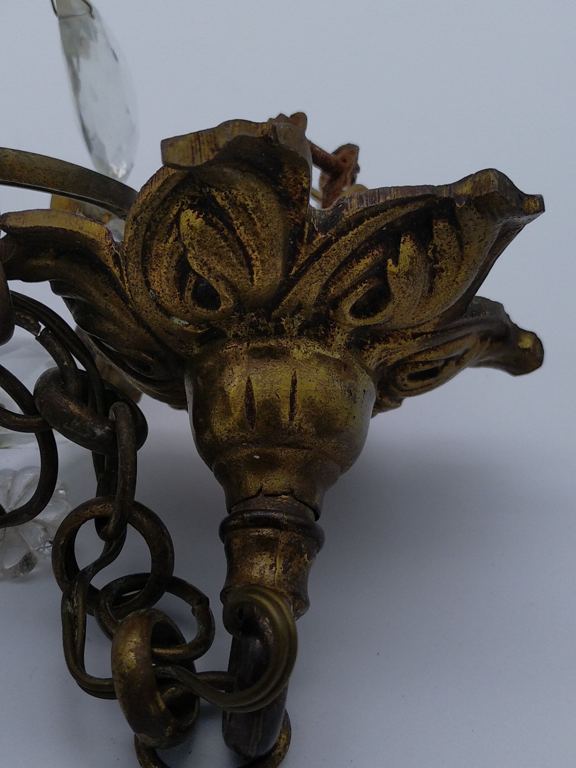 Suspension, pampilles flowers and drops, brass, 1 fire
