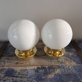 Set of white opaline globe sconces