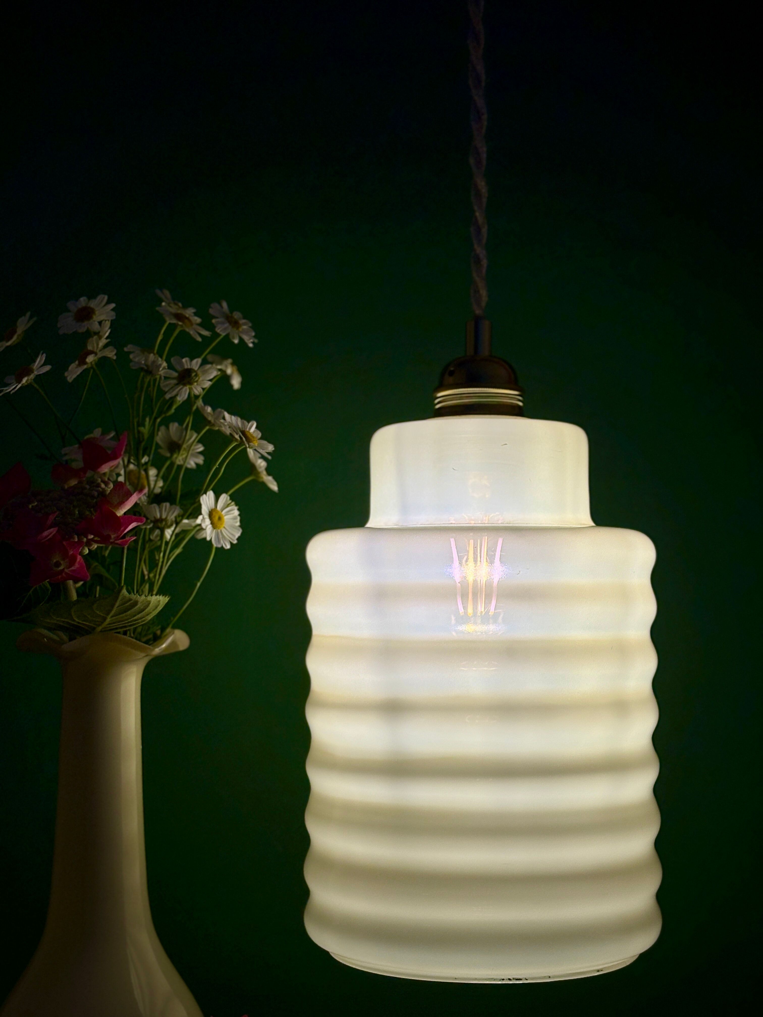 vintage pale yellow opaline suspension globe
