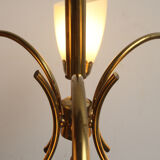 1950s chandelier in brass and glass