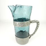 Hadeland Glass pitcher by Willy Johansson, pewter holder, vintage