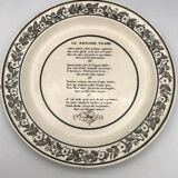 Set of 6 antique plates in fine earthenware with printed decoration of grisailles and poems