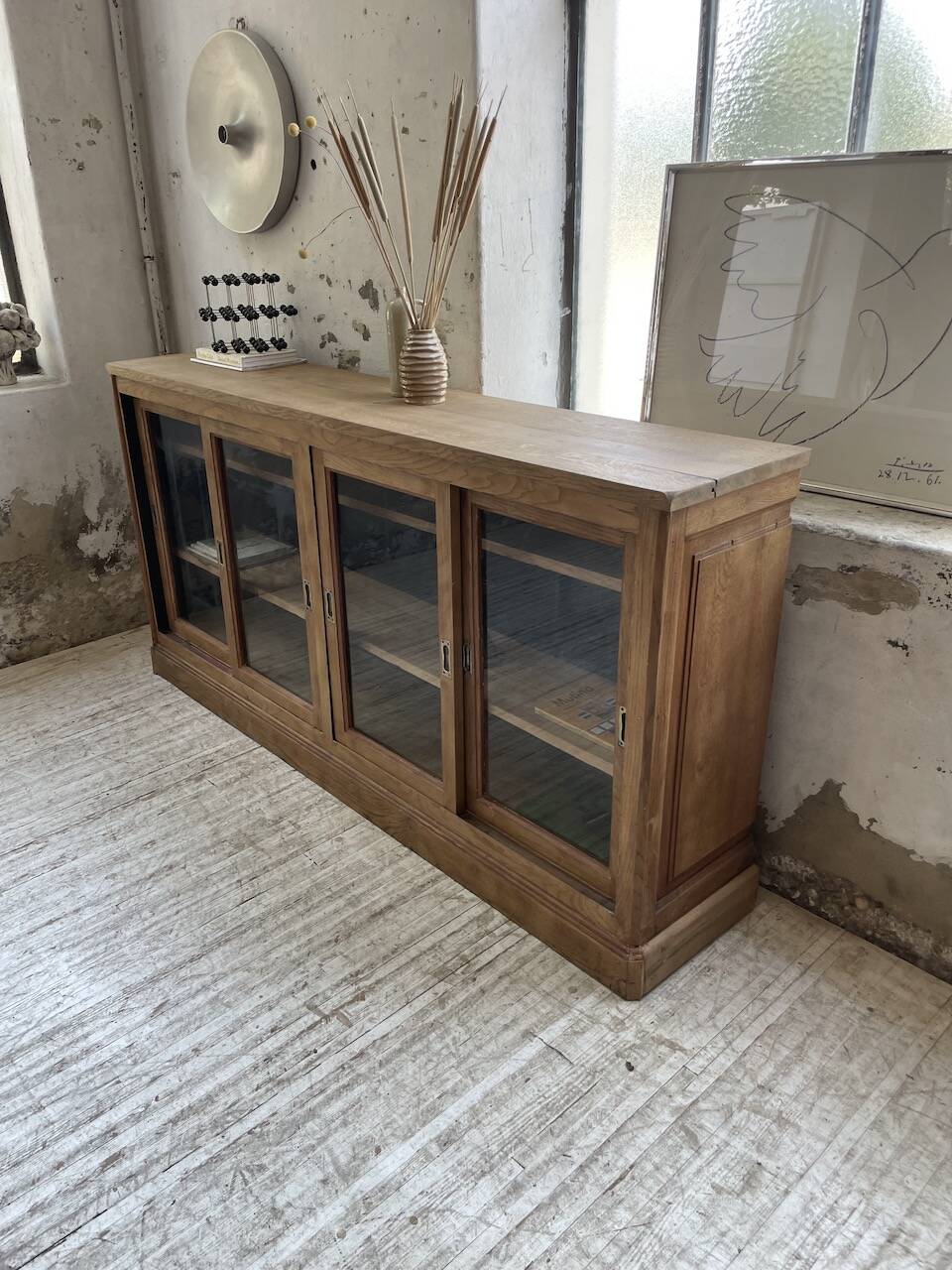 Oak sideboard with glass doors