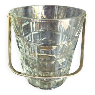 Seau à glace ancien chic en verre avec sa hase métal - Excellent éat