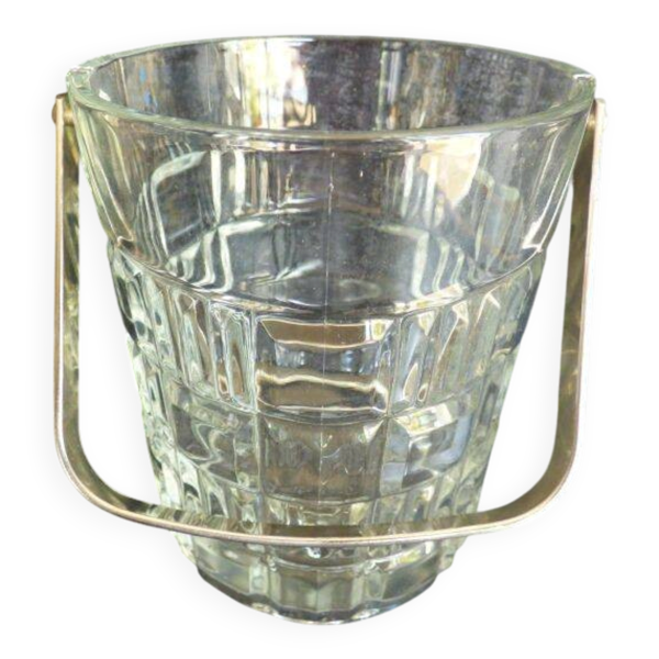 Seau à glace ancien chic en verre avec sa hase métal - Excellent éat