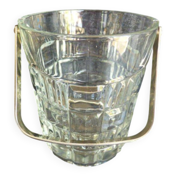 Chic vintage glass ice bucket with metal base - Excellent condition