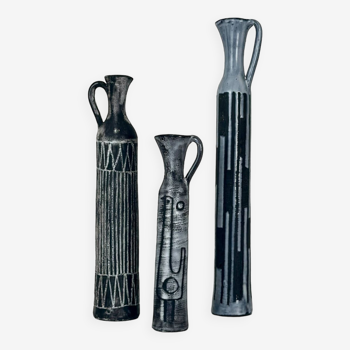 Trio de bouteilles en céramique par Jacques Pouchain, Atelier Dieulefit, circa 1950