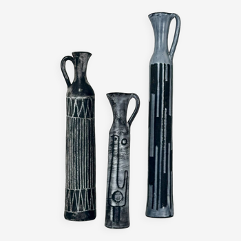 Trio of ceramic bottles by Jacques Pouchain, Atelier Dieulefit, circa 1950