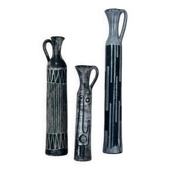 Trio of ceramic bottles by Jacques Pouchain, Atelier Dieulefit, circa 1950