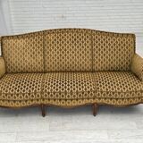 1950s, Danish 3-seater sofa, furniture velour, carved ash wood.
