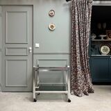 Vintage 70s serving cart in chromed metal and smoked glass