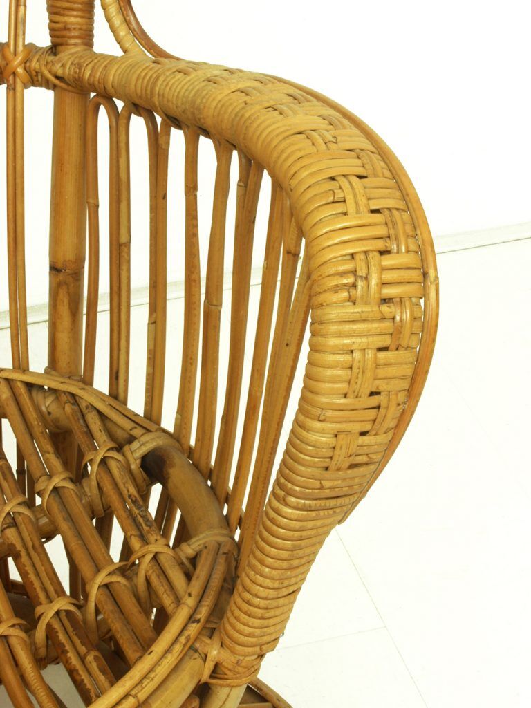 Vintage wicker lounge chair, italian 1950s
