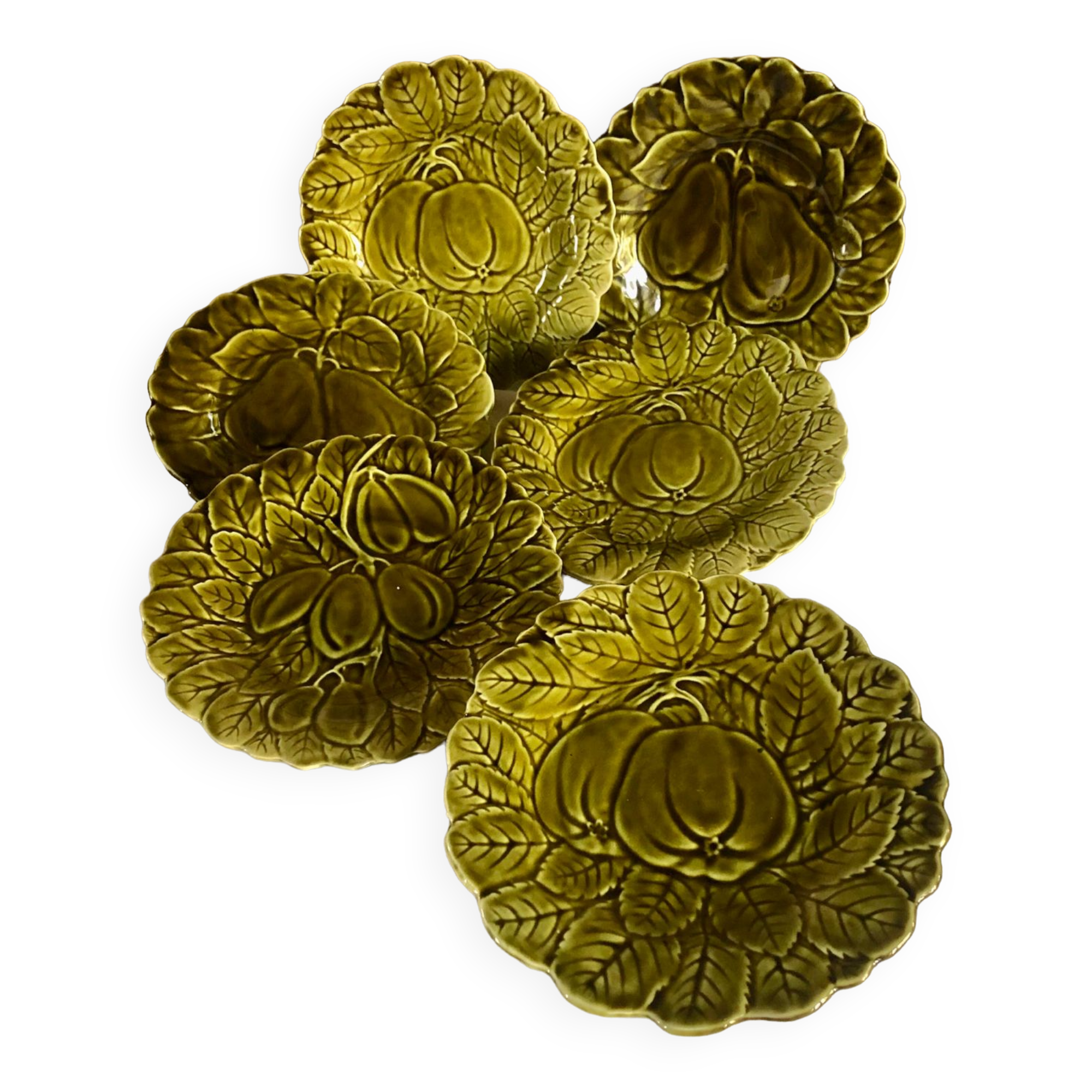 6 old Sarreguemines slip plates