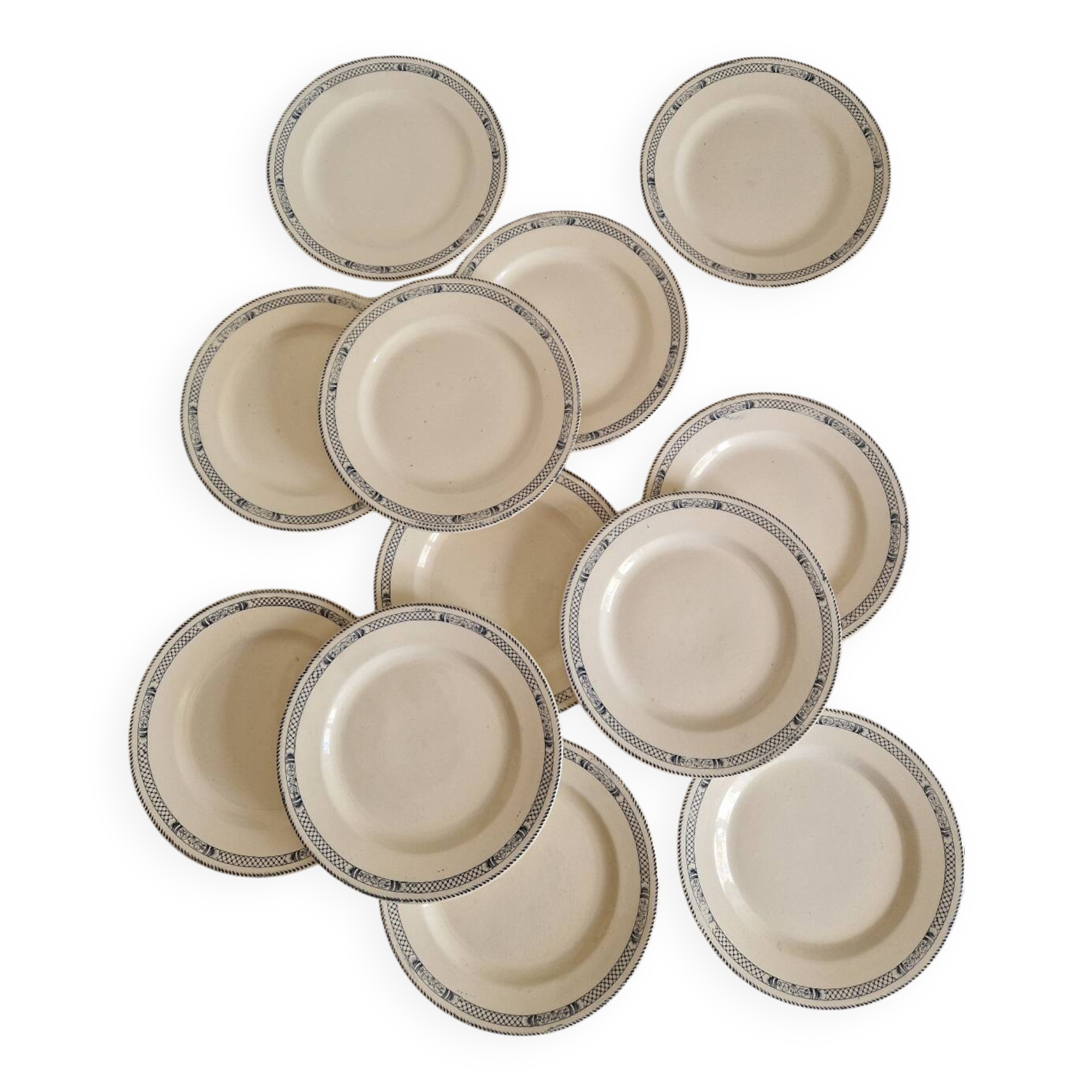 Lot de 12 assiettes plates terre de fer salins modèle Vauban
