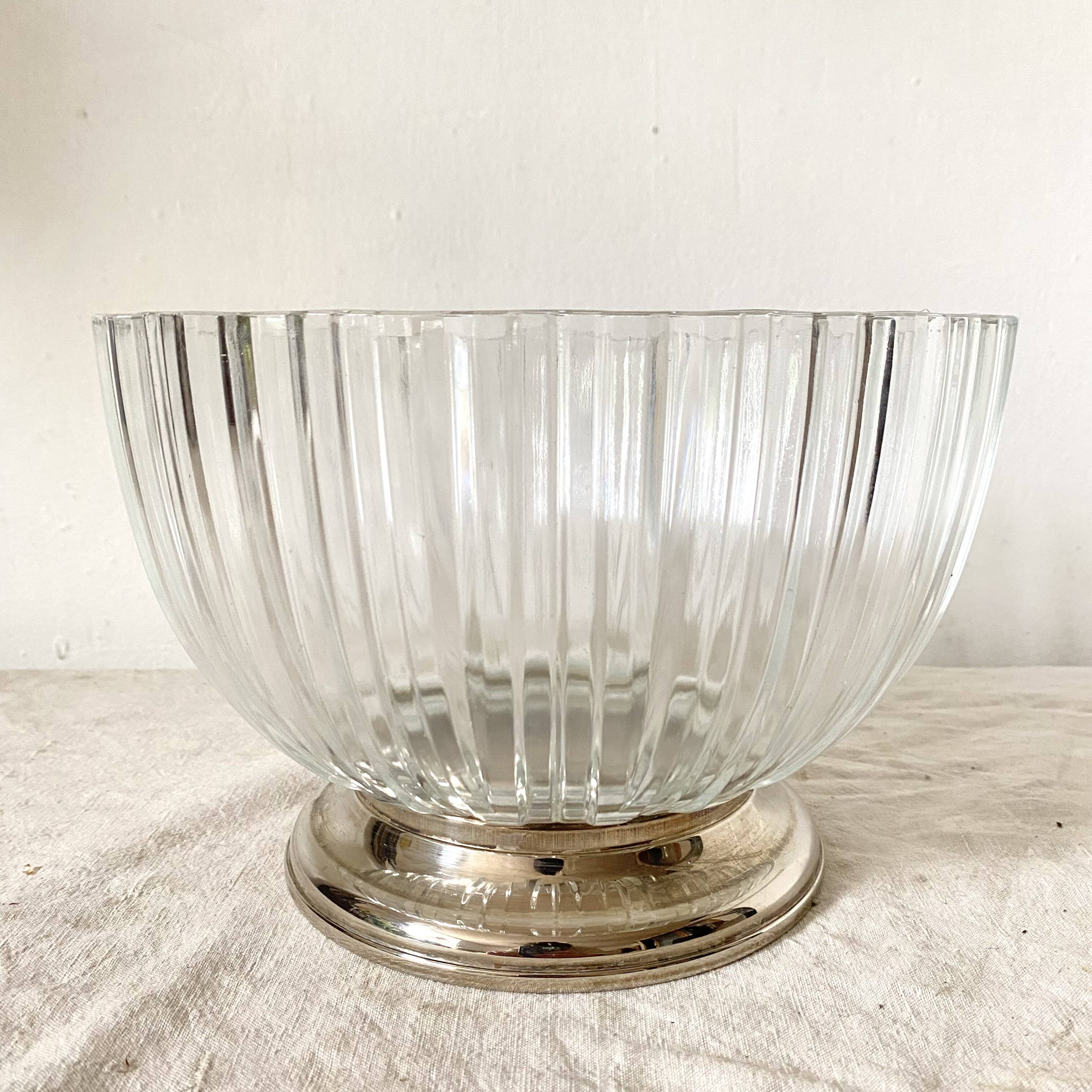 Saladier ou Coupe à fruits en verre et métal argenté