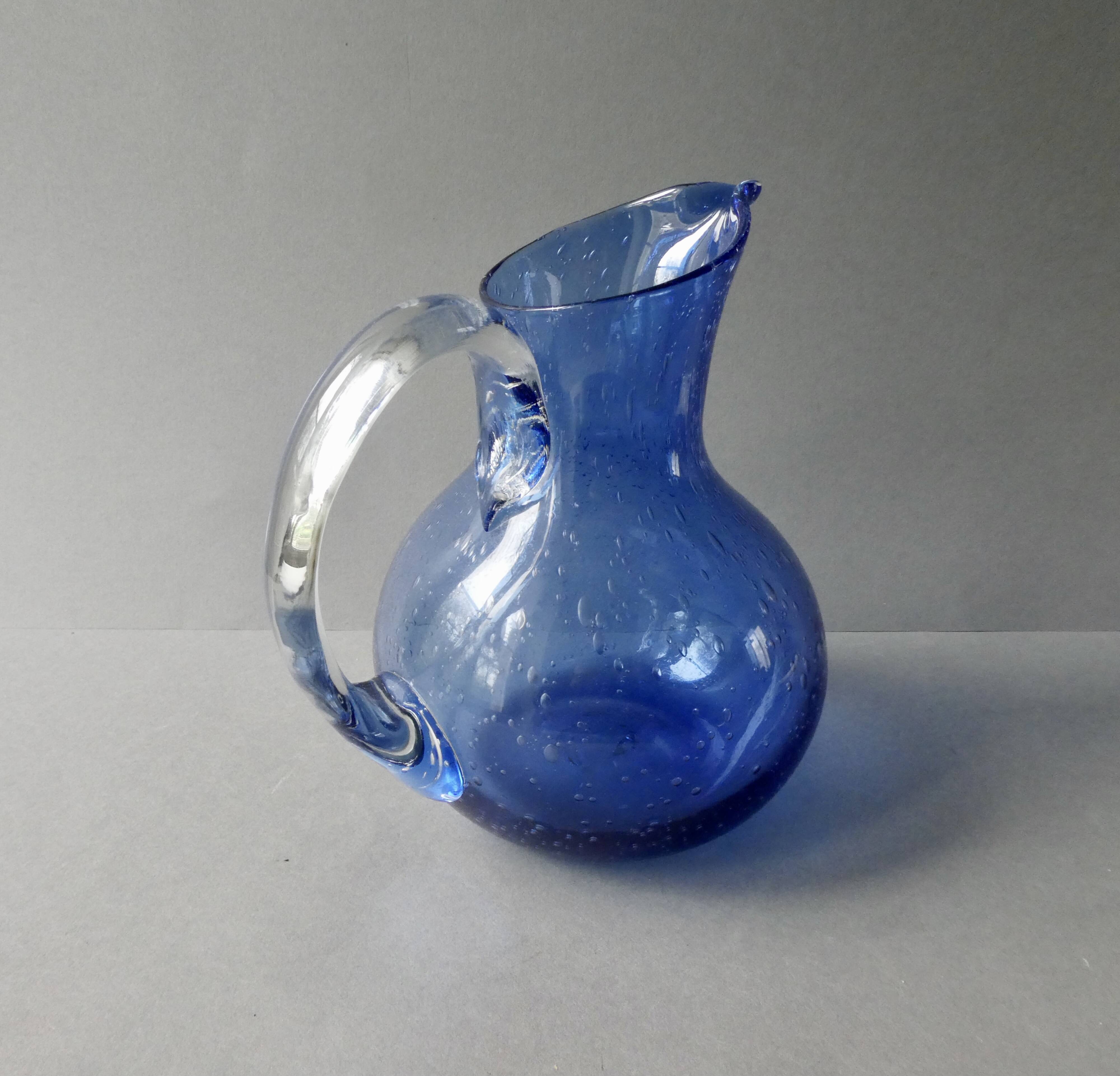 Blue bubble glass pitcher