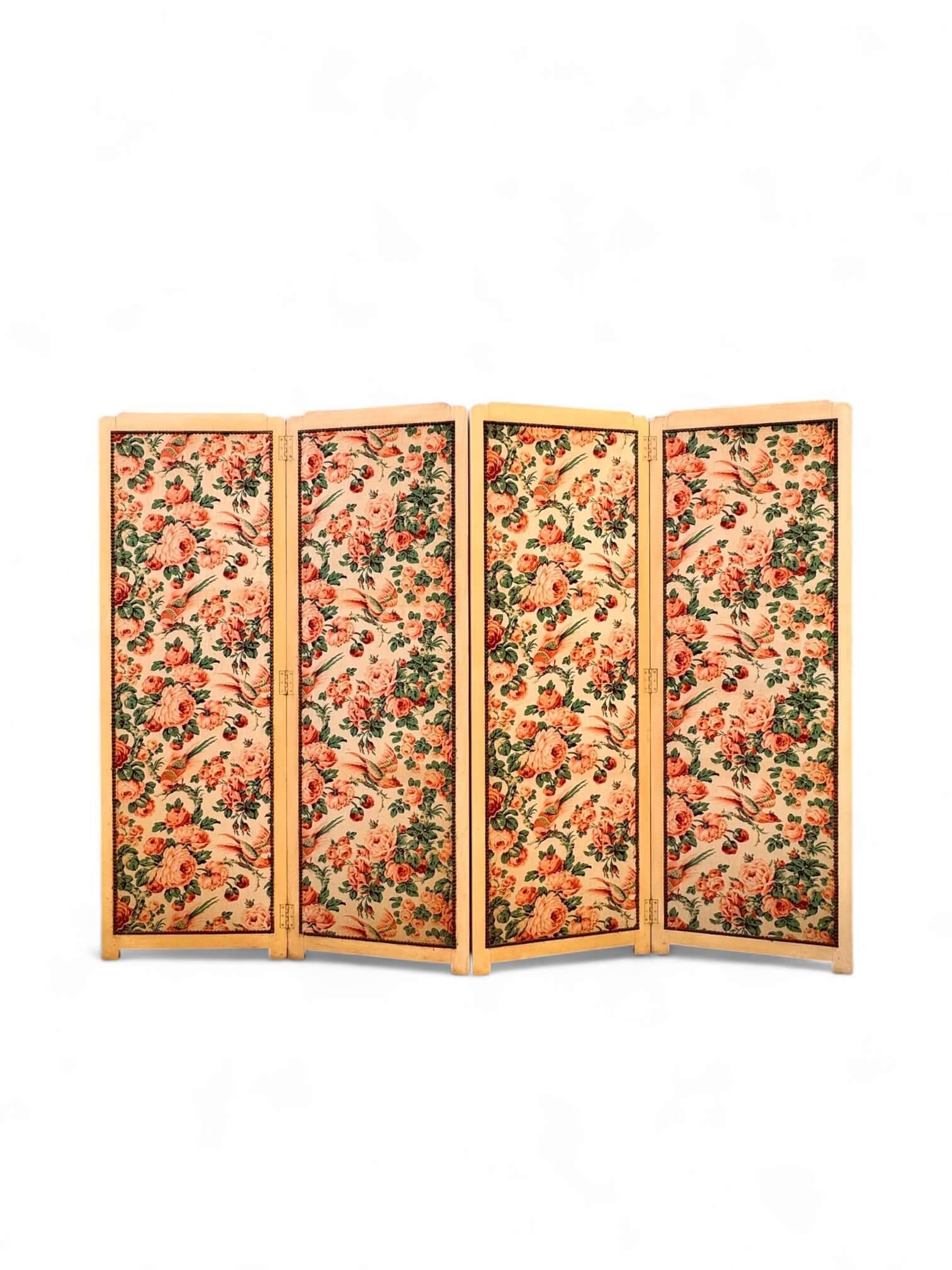 Antique 4-panel floral screen